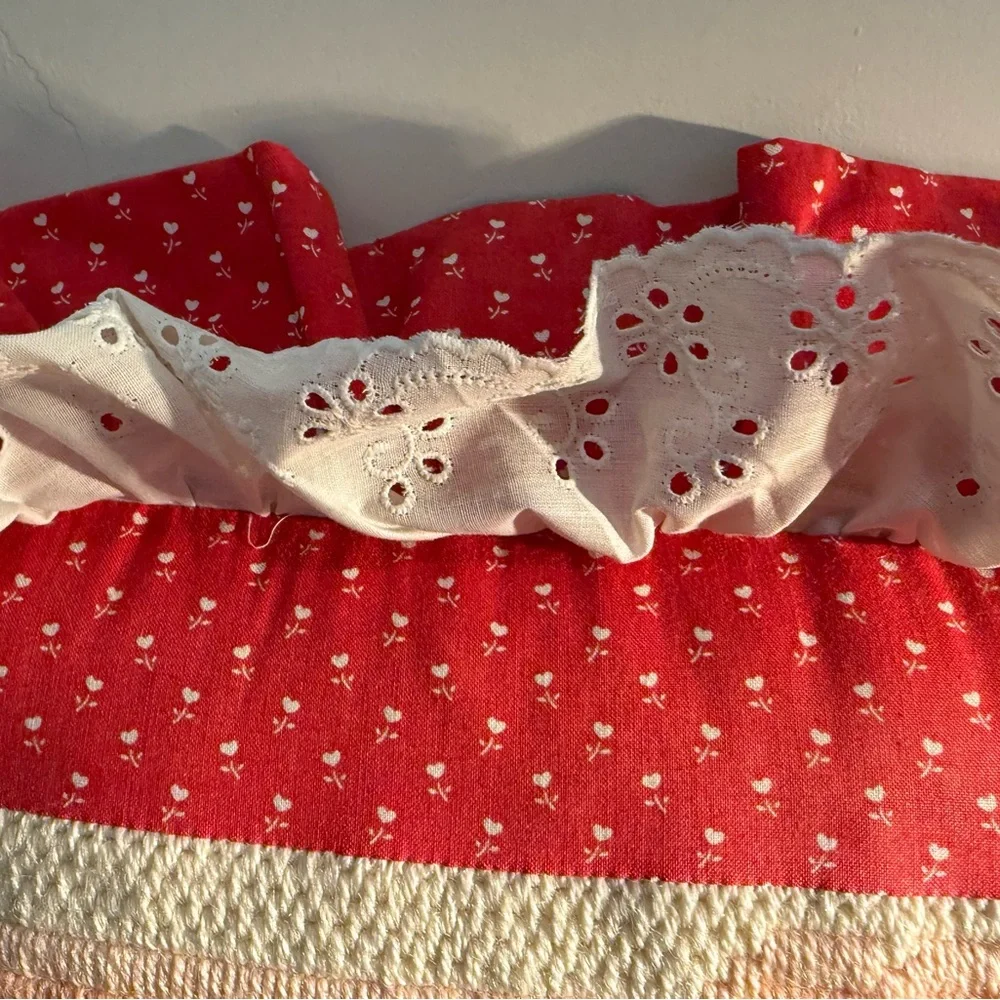 Strawberry Embroidered Pillow cottage core, grannycore  handmade raffled‎